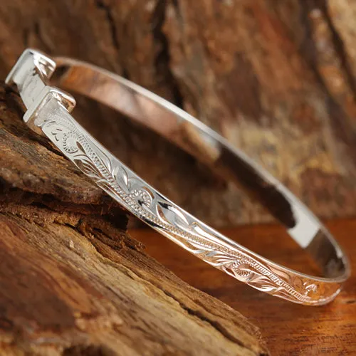 Sterling Silver Hawaiian Scroll Adjustable Baby Bangle 4mm/6mm