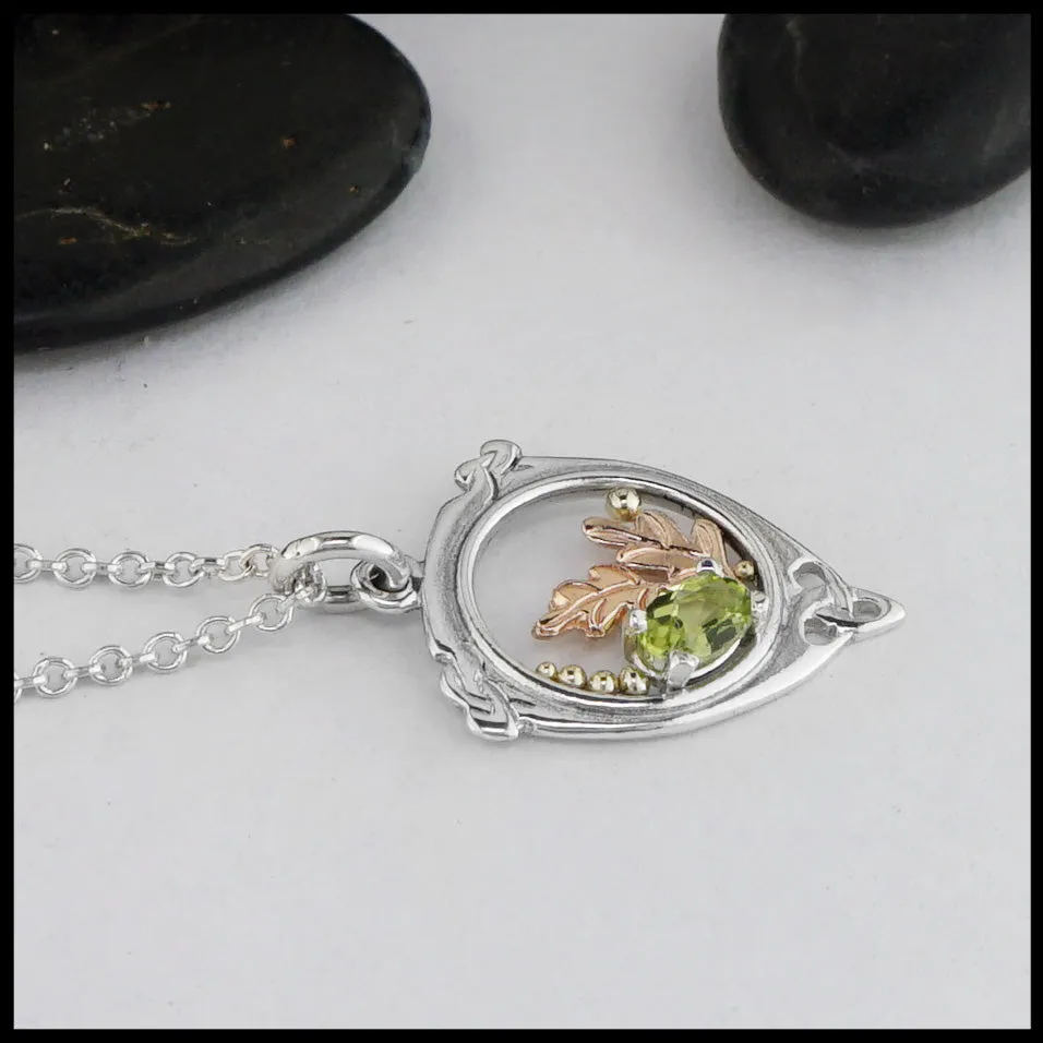 Sterling Silver Oak Leaf Pendant with Peridot