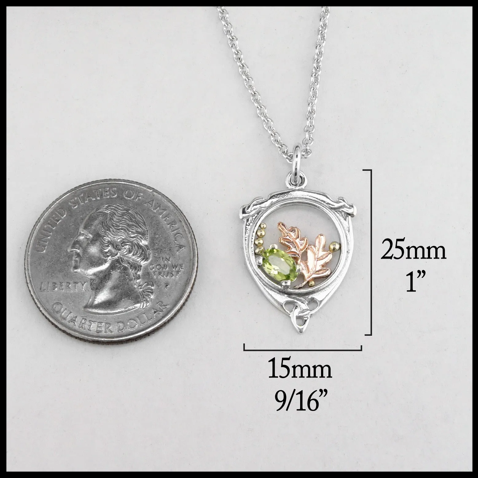 Sterling Silver Oak Leaf Pendant with Peridot