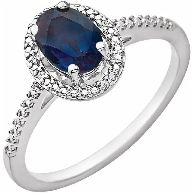 Sterling Silver Oval Gemstone & .01 CTW Diamond Halo-Style Rings