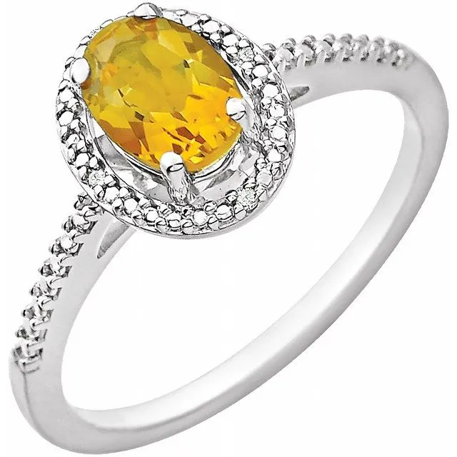 Sterling Silver Oval Gemstone & .01 CTW Diamond Halo-Style Rings
