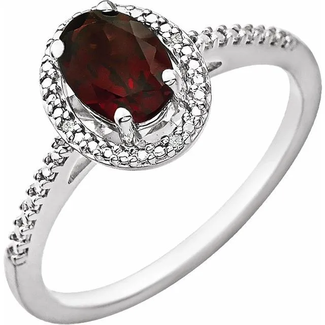 Sterling Silver Oval Gemstone & .01 CTW Diamond Halo-Style Rings