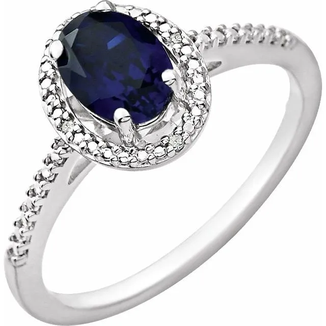 Sterling Silver Oval Gemstone & .01 CTW Diamond Halo-Style Rings