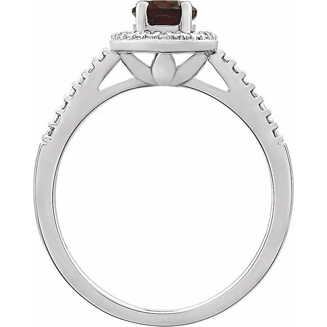 Sterling Silver Oval Gemstone & .01 CTW Diamond Halo-Style Rings