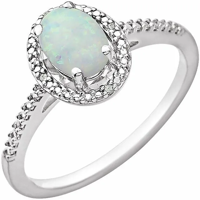 Sterling Silver Oval Gemstone & .01 CTW Diamond Halo-Style Rings