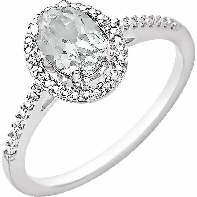 Sterling Silver Oval Gemstone & .01 CTW Diamond Halo-Style Rings