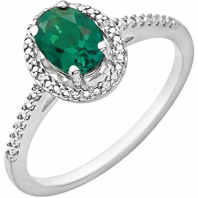 Sterling Silver Oval Gemstone & .01 CTW Diamond Halo-Style Rings