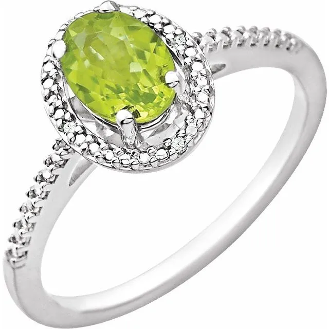 Sterling Silver Oval Gemstone & .01 CTW Diamond Halo-Style Rings