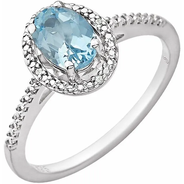 Sterling Silver Oval Gemstone & .01 CTW Diamond Halo-Style Rings
