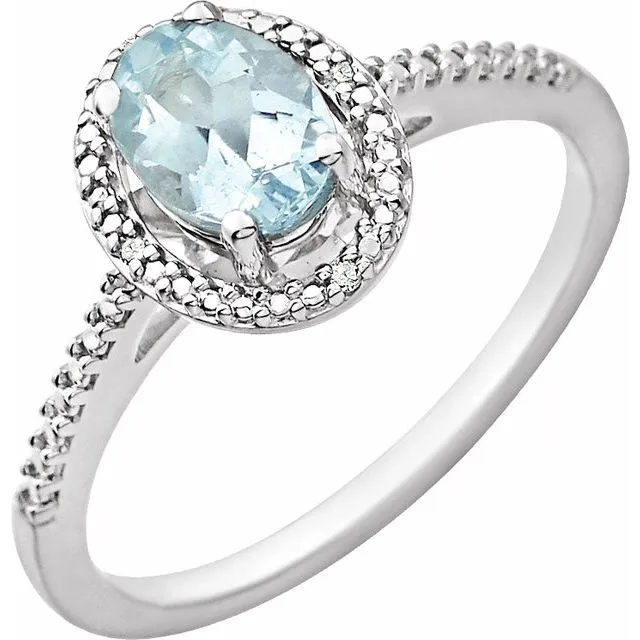 Sterling Silver Oval Gemstone & .01 CTW Diamond Halo-Style Rings