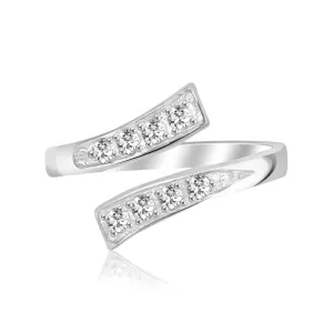 Sterling Silver Rhodium Plated Toe Ring White Cubic Zirconia Accents