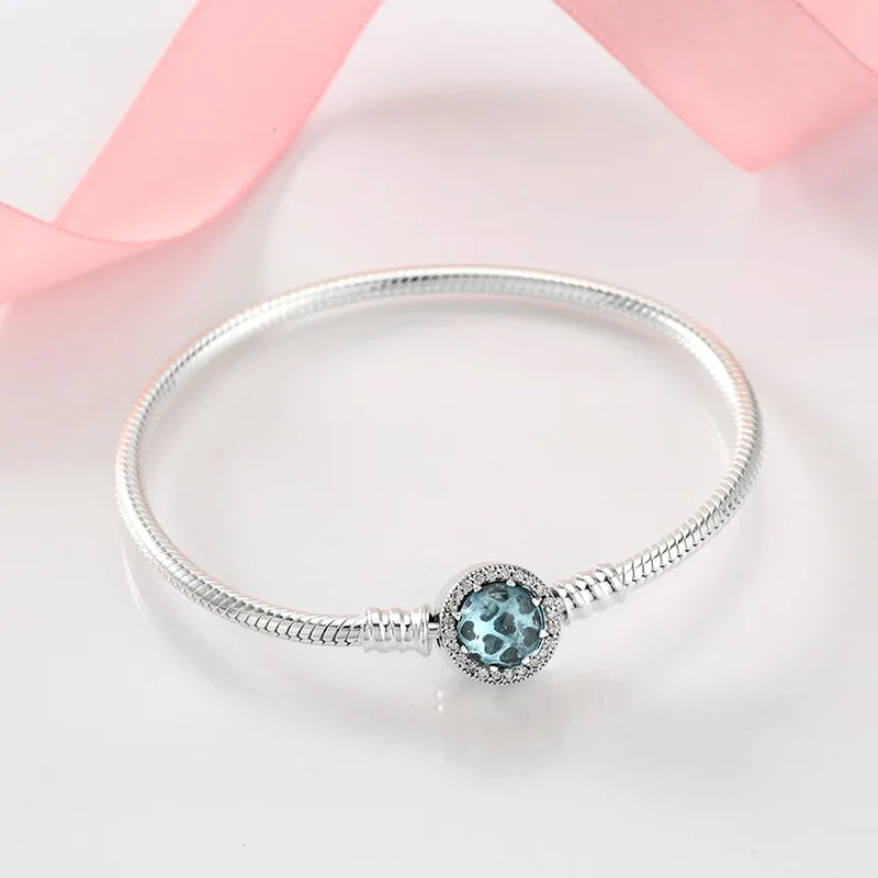 Sterling Silver Snake Chain Bracelet with Aquamarine Clasp