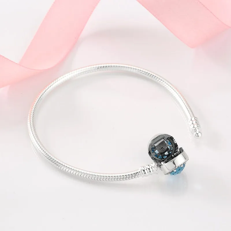 Sterling Silver Snake Chain Bracelet with Aquamarine Clasp
