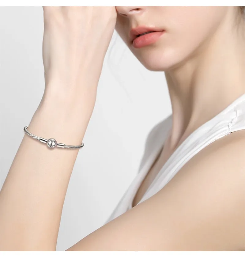 Sterling Silver Snake Chain Bracelet with Aquamarine Clasp