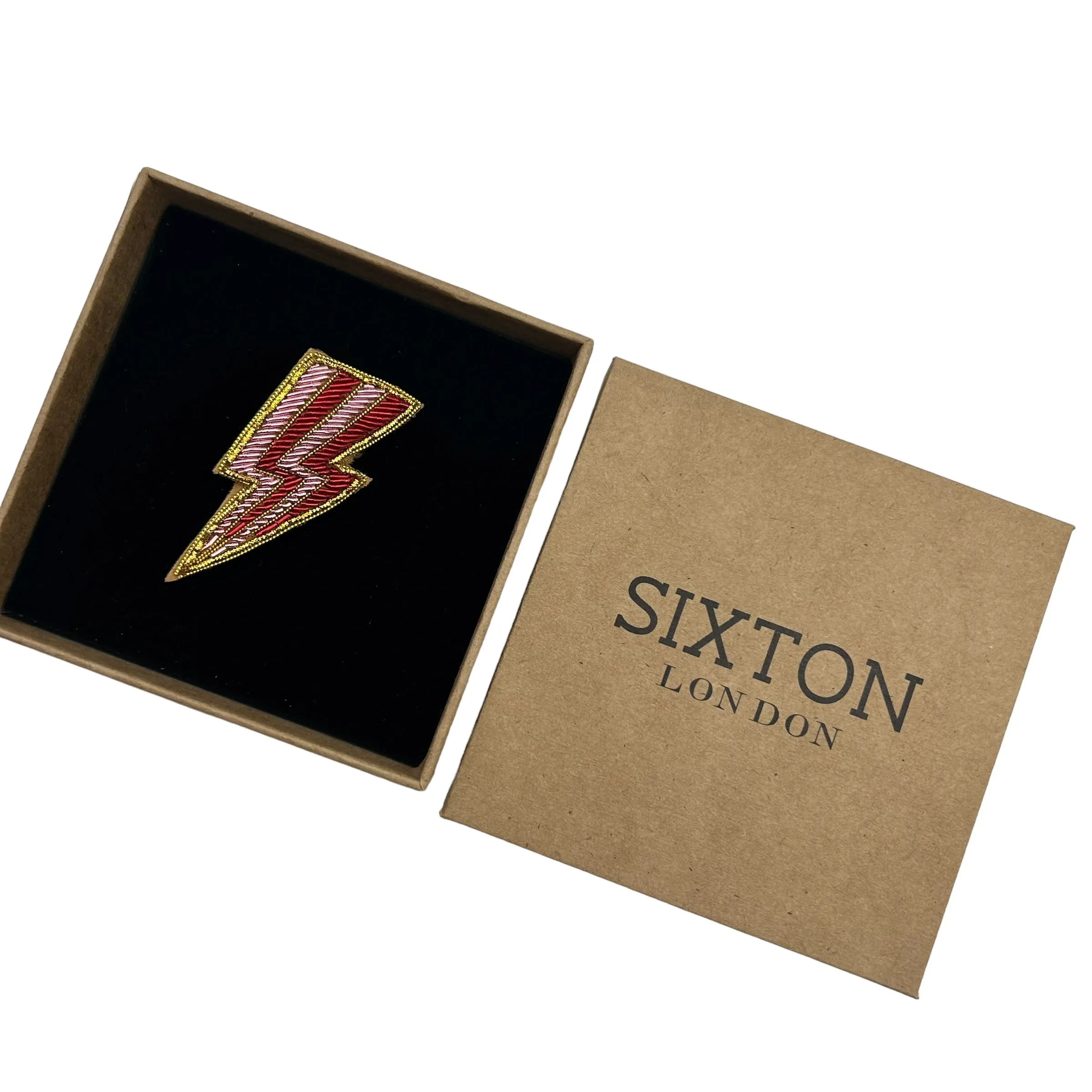 Striped lightning bolt brooch / pin