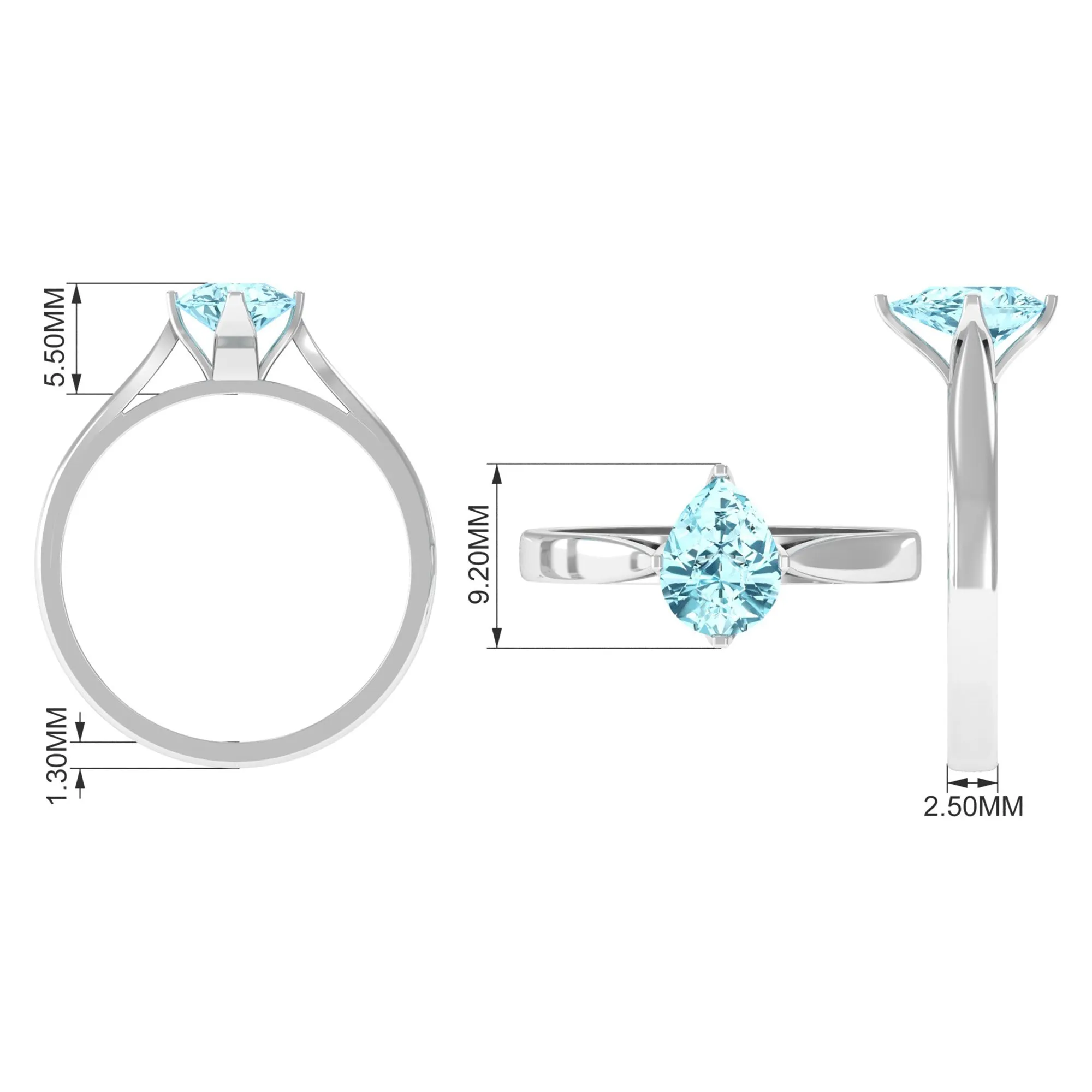 Teardrop Solitaire Ring with Aquamarine