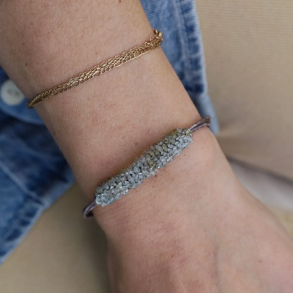 Tiny Moss Aquamarine Multi-Stand Leather Bracelet
