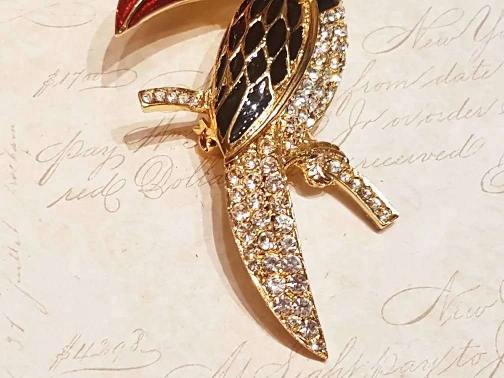 Touch Brooch Red Black Enamel Crystal Gold by Sardi