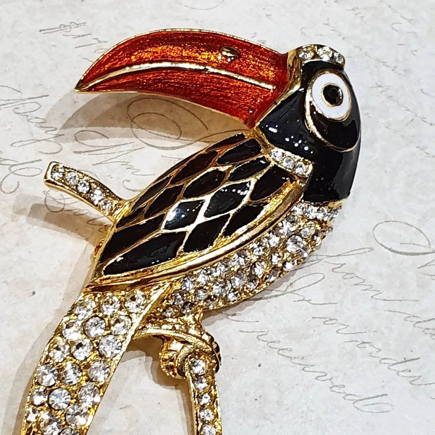 Touch Brooch Red Black Enamel Crystal Gold by Sardi