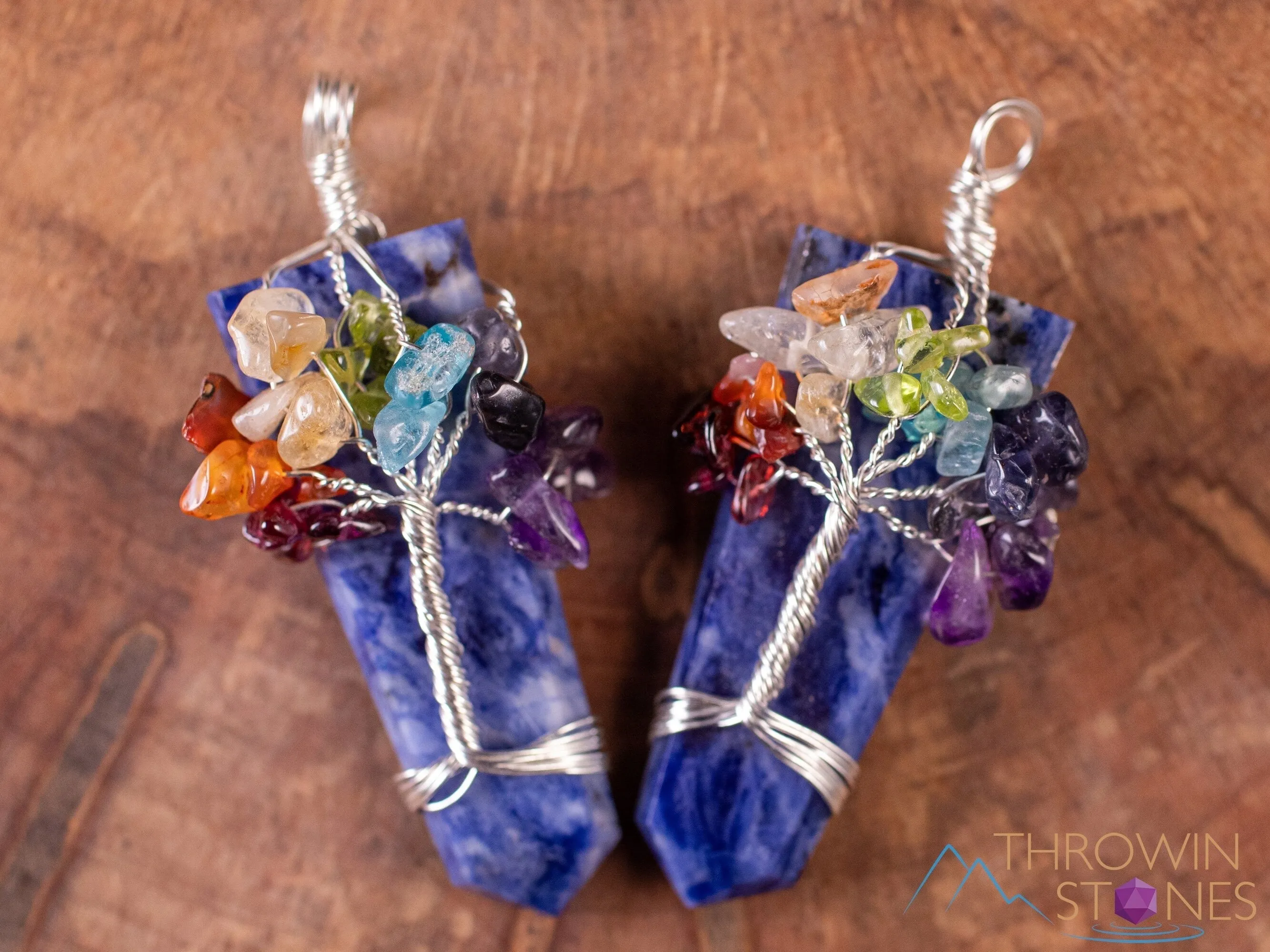 Tree of Life Pendant, CHAKRA Crystal Points Pendant - Amethyst, Opalite, Sodalite, Smoky Quartz, Selenite - Wire Wrapped Jewelry, E1921