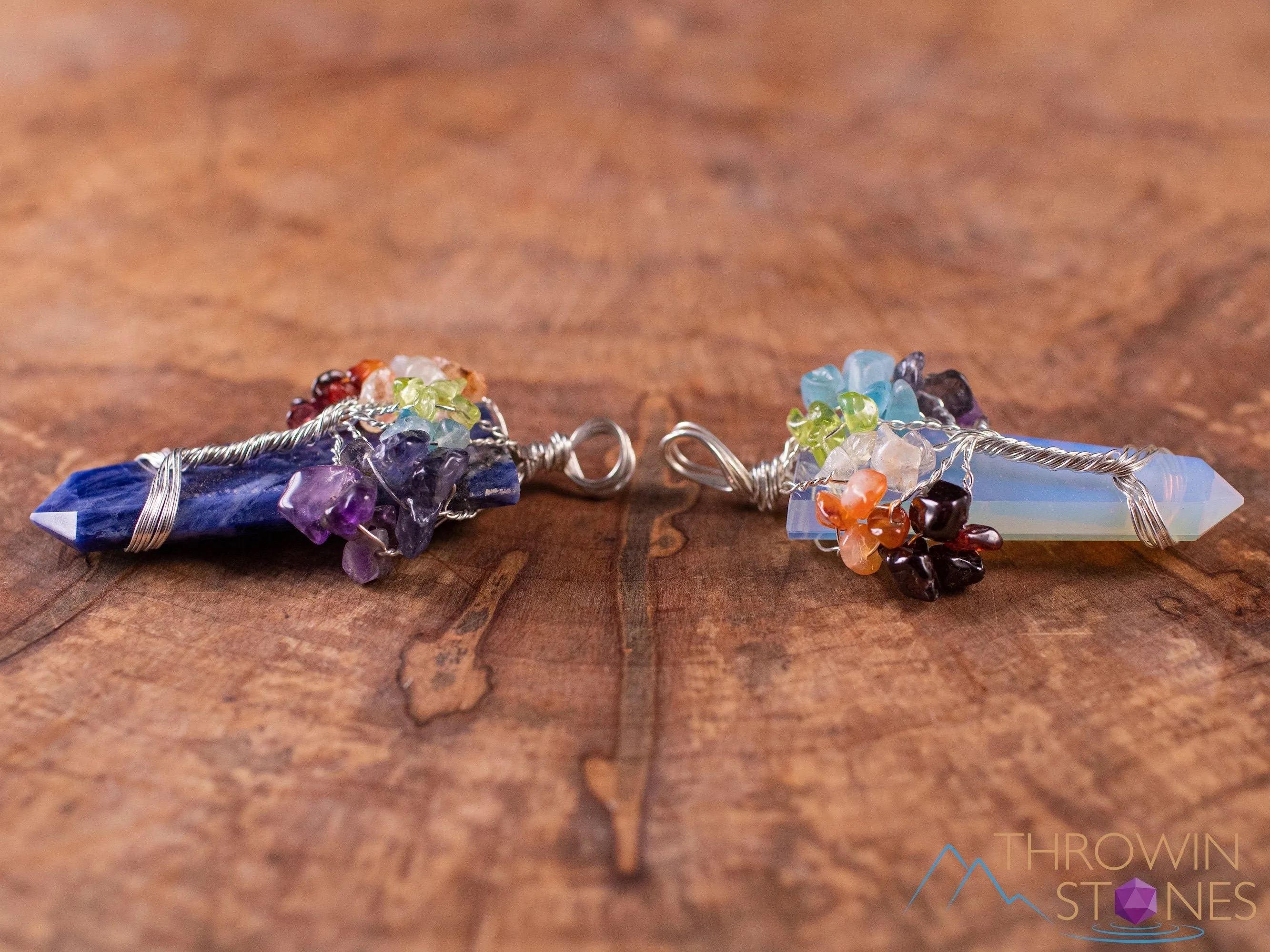 Tree of Life Pendant, CHAKRA Crystal Points Pendant - Amethyst, Opalite, Sodalite, Smoky Quartz, Selenite - Wire Wrapped Jewelry, E1921