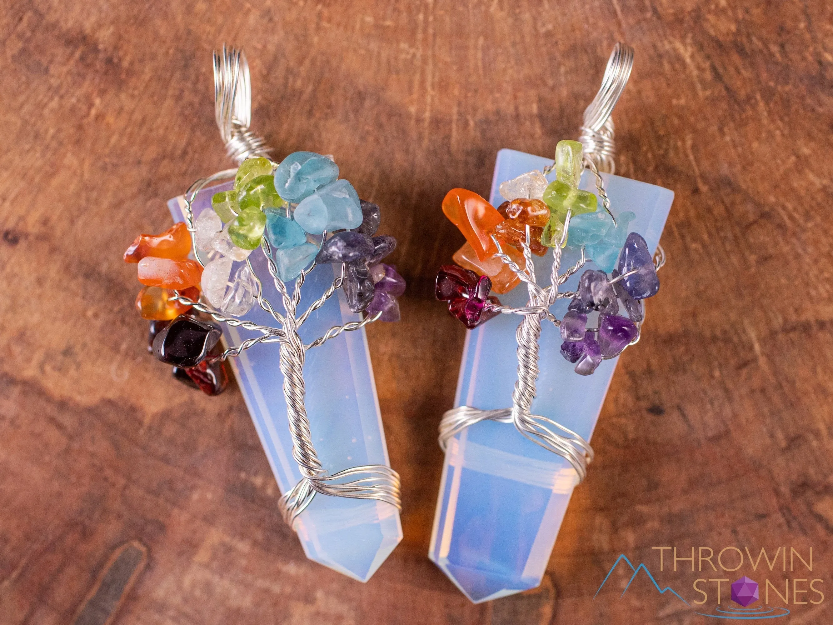 Tree of Life Pendant, CHAKRA Crystal Points Pendant - Amethyst, Opalite, Sodalite, Smoky Quartz, Selenite - Wire Wrapped Jewelry, E1921