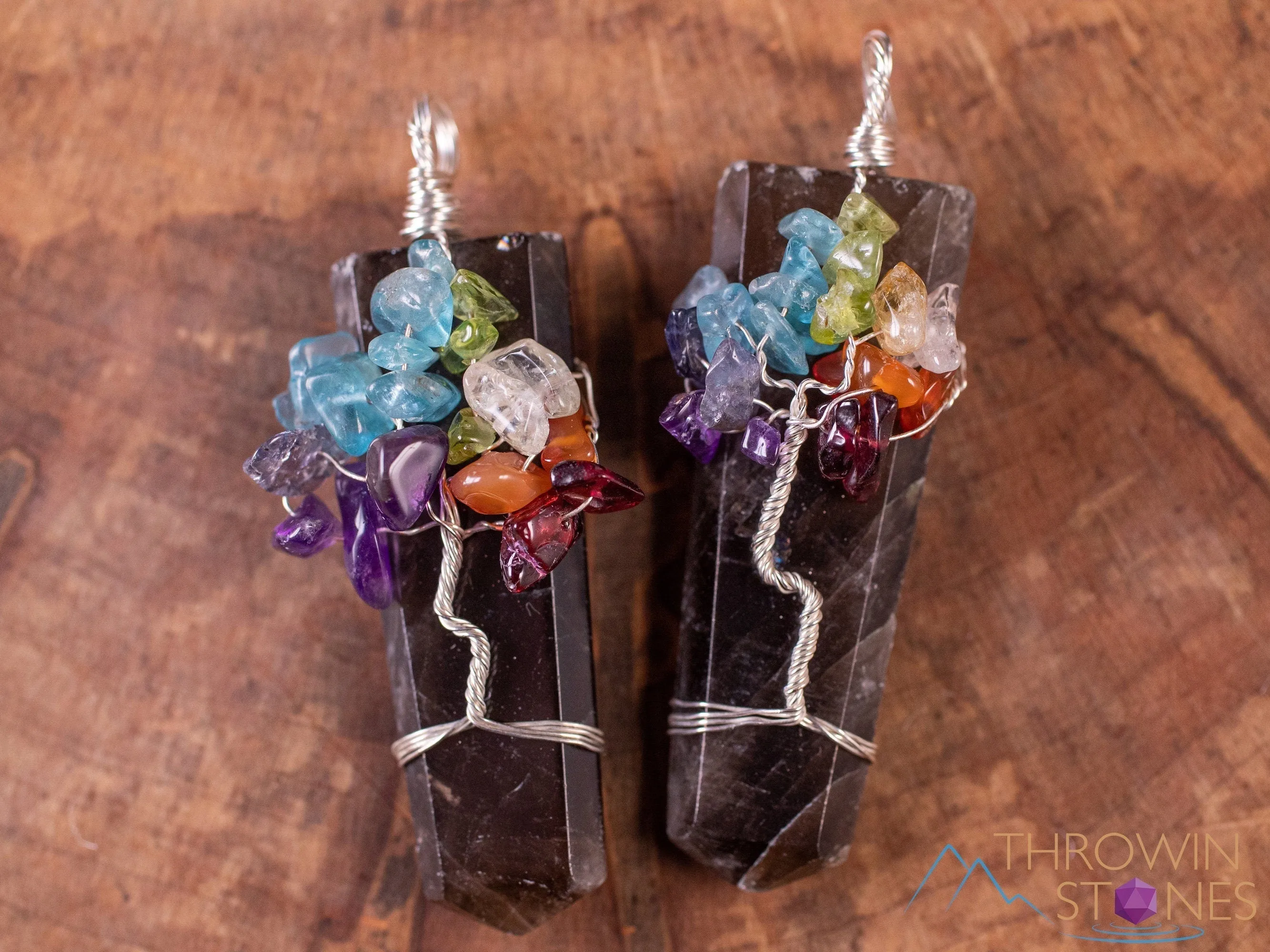 Tree of Life Pendant, CHAKRA Crystal Points Pendant - Amethyst, Opalite, Sodalite, Smoky Quartz, Selenite - Wire Wrapped Jewelry, E1921