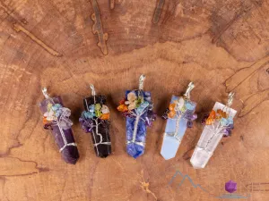 Tree of Life Pendant, CHAKRA Crystal Points Pendant - Amethyst, Opalite, Sodalite, Smoky Quartz, Selenite - Wire Wrapped Jewelry, E1921