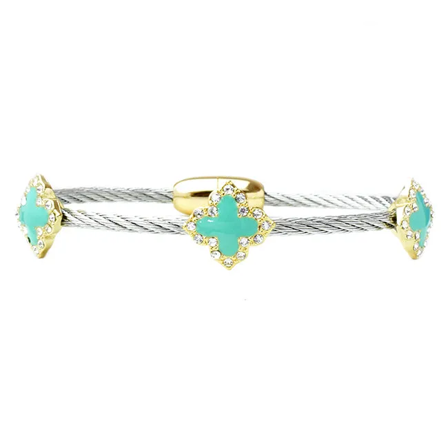 Two Tone  CZ Magnetic Clover Bracelet