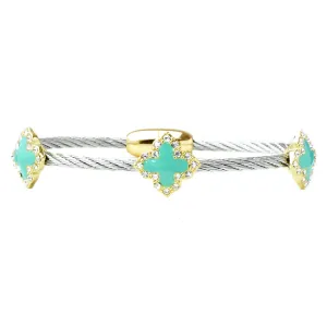 Two Tone  CZ Magnetic Clover Bracelet