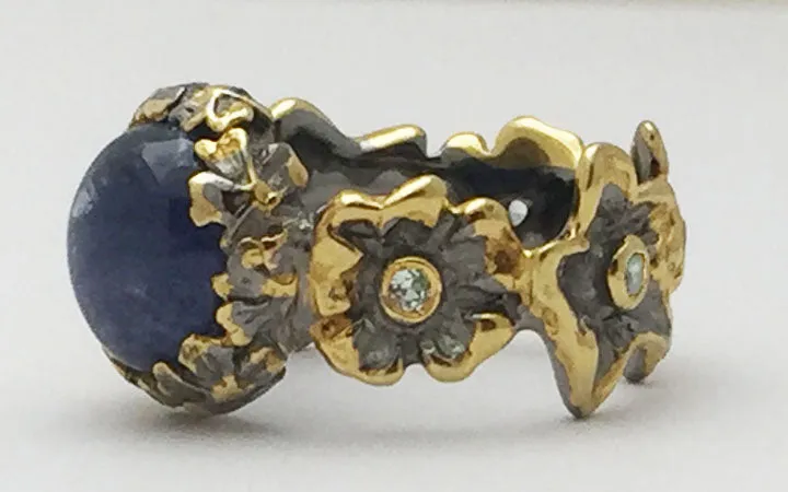 Two Toned Sterling Silver & Vermeil with Cabochon Kyanite and Peridot