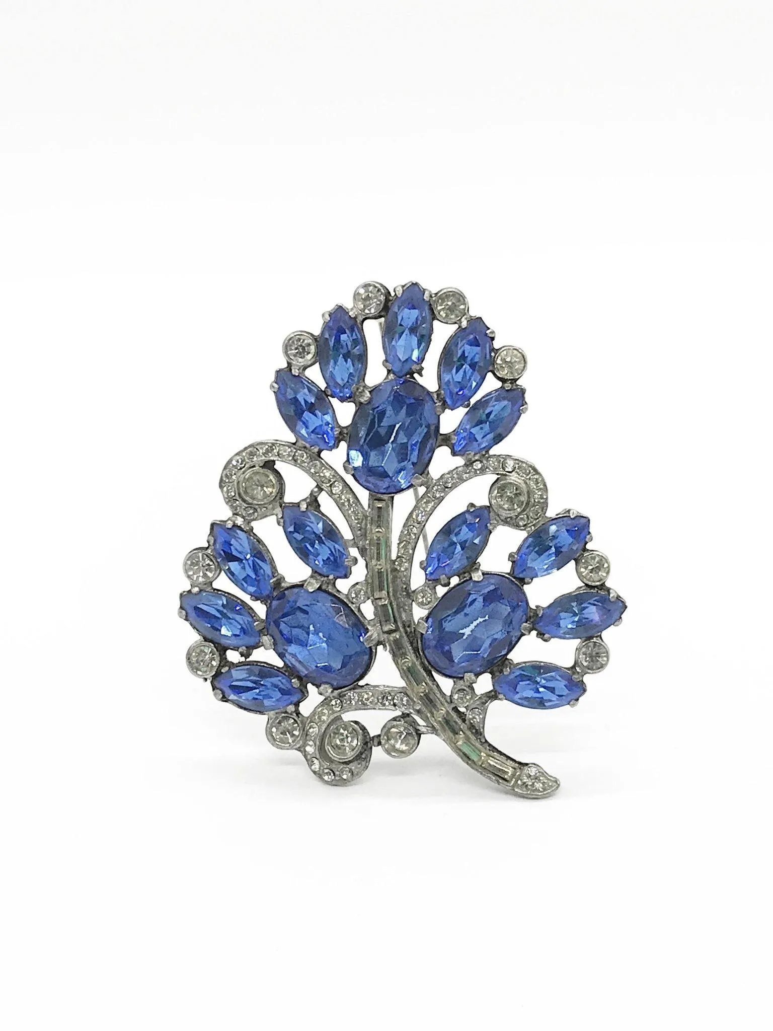 Unforgettable Blue Vintage Rhinestone Brooch with Huge Stones