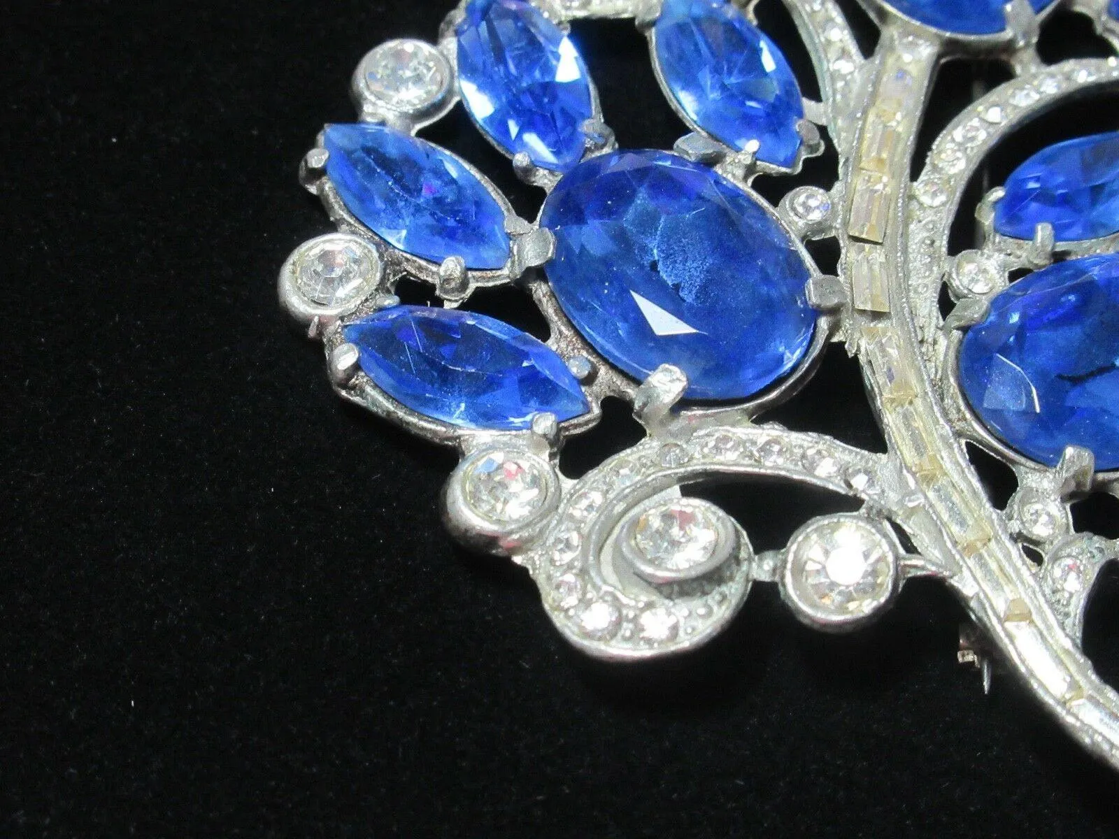 Unforgettable Blue Vintage Rhinestone Brooch with Huge Stones