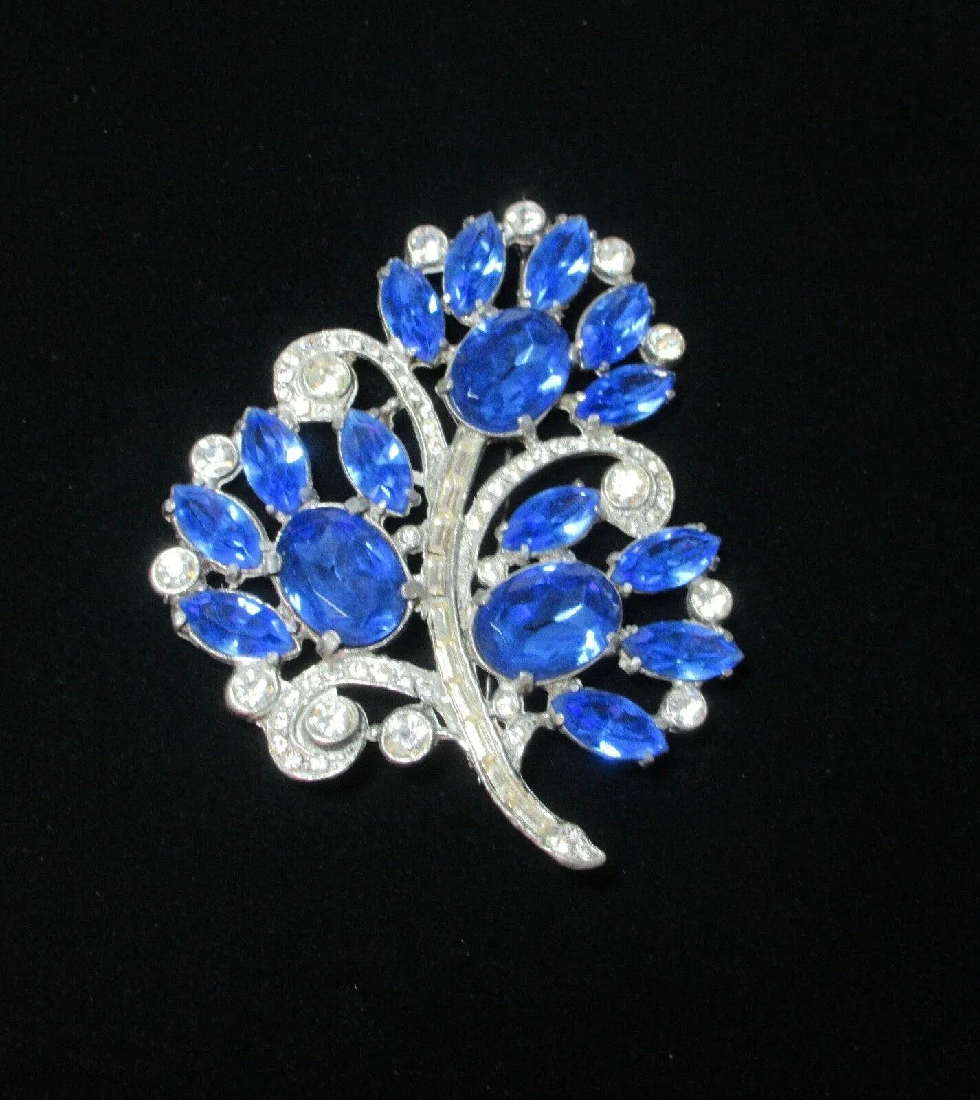 Unforgettable Blue Vintage Rhinestone Brooch with Huge Stones