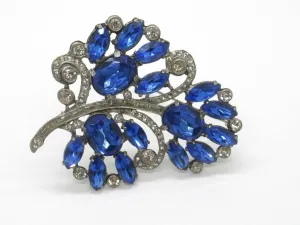 Unforgettable Blue Vintage Rhinestone Brooch with Huge Stones