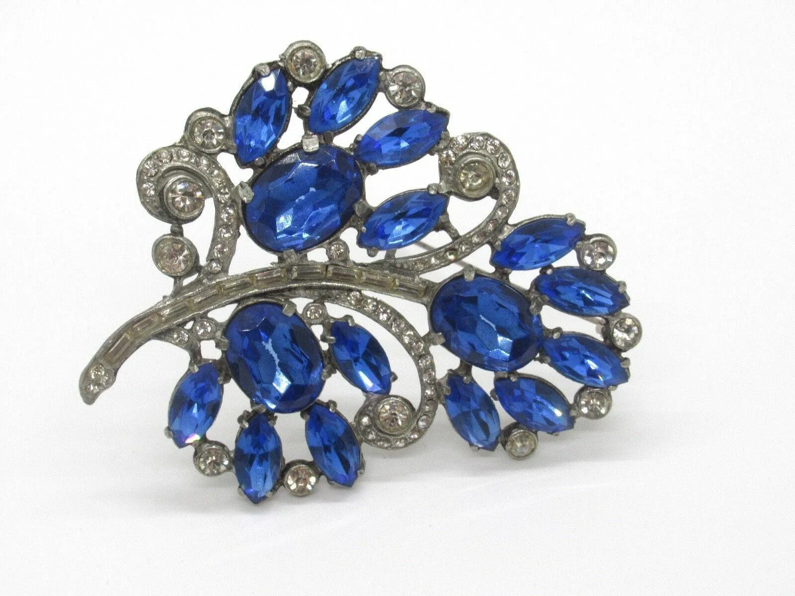 Unforgettable Blue Vintage Rhinestone Brooch with Huge Stones