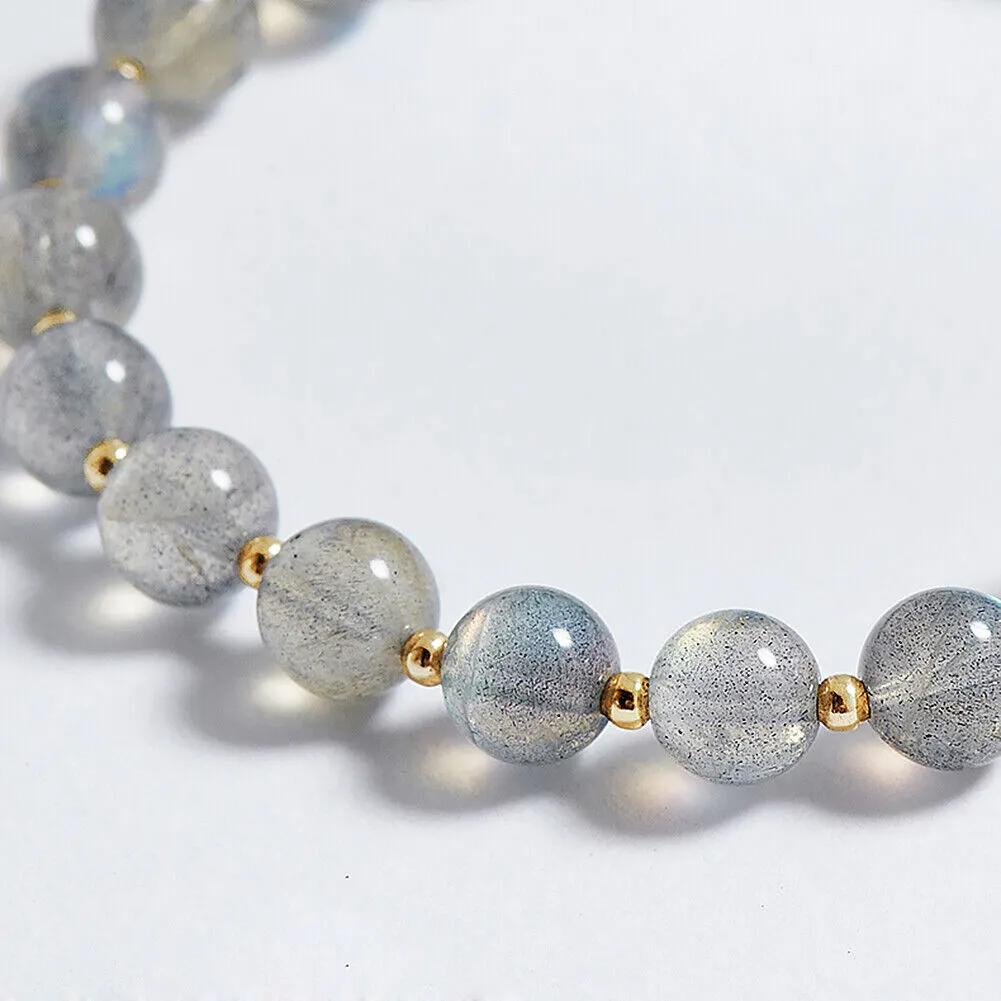US 2 Pcs Set Mermaid Aura Crystal Glass Stretch Bracelet w/ 6 mm Moonstone Beads