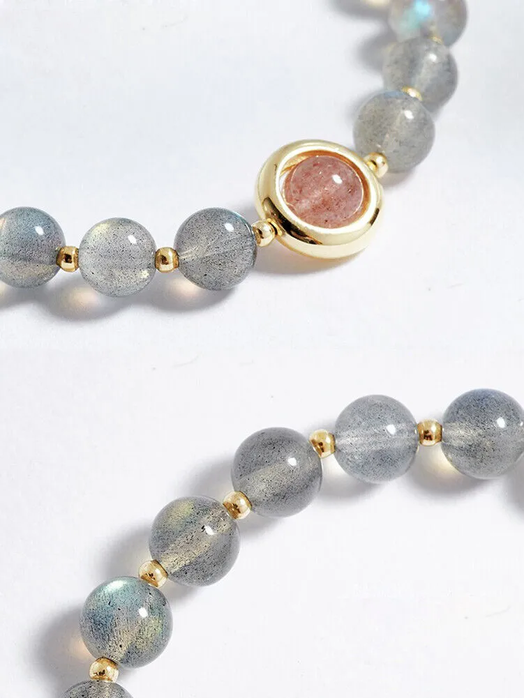 US 2 Pcs Set Mermaid Aura Crystal Glass Stretch Bracelet w/ 6 mm Moonstone Beads