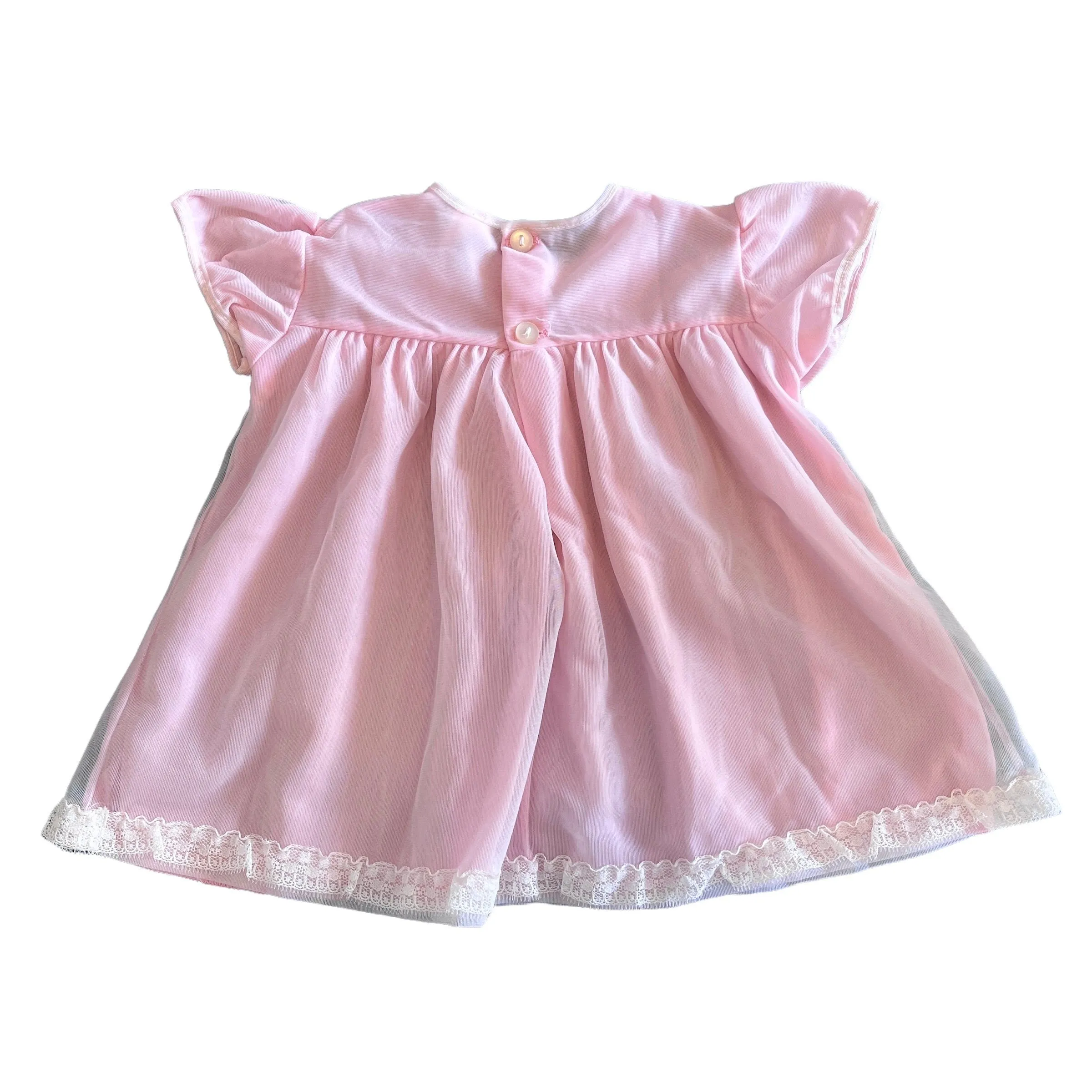 Vintage 1960's PERIDOT Pink Sheer / Ruffle  Dress / 6-9M