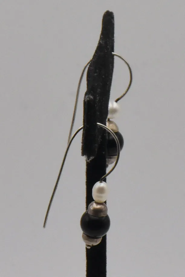 Vintage Black Onyx and Pearl Earrings