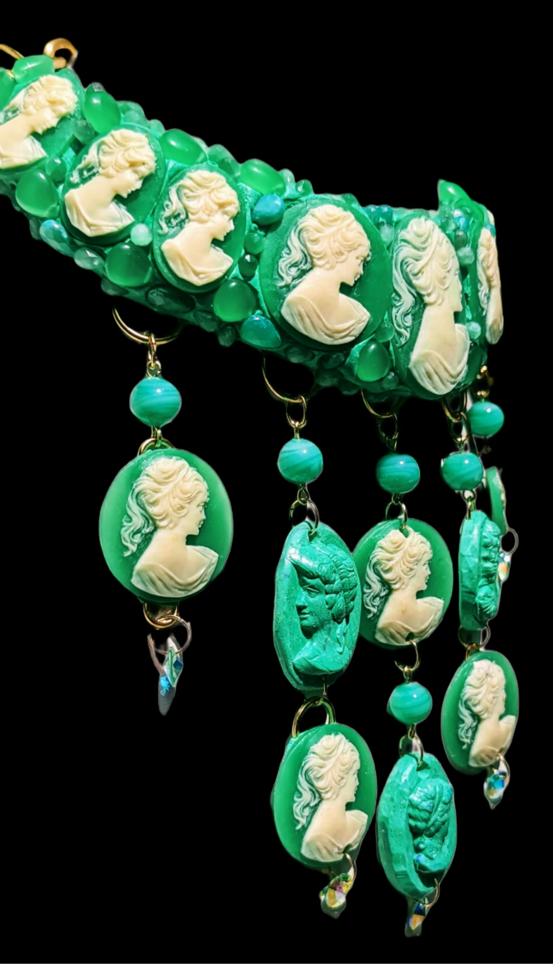 Vintage Green Cameo Drama Necklace One-of-a-kind Sugar Gay Isber