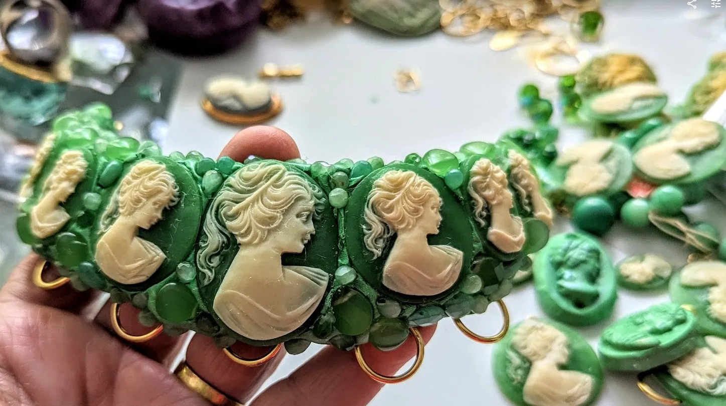 Vintage Green Cameo Drama Necklace One-of-a-kind Sugar Gay Isber