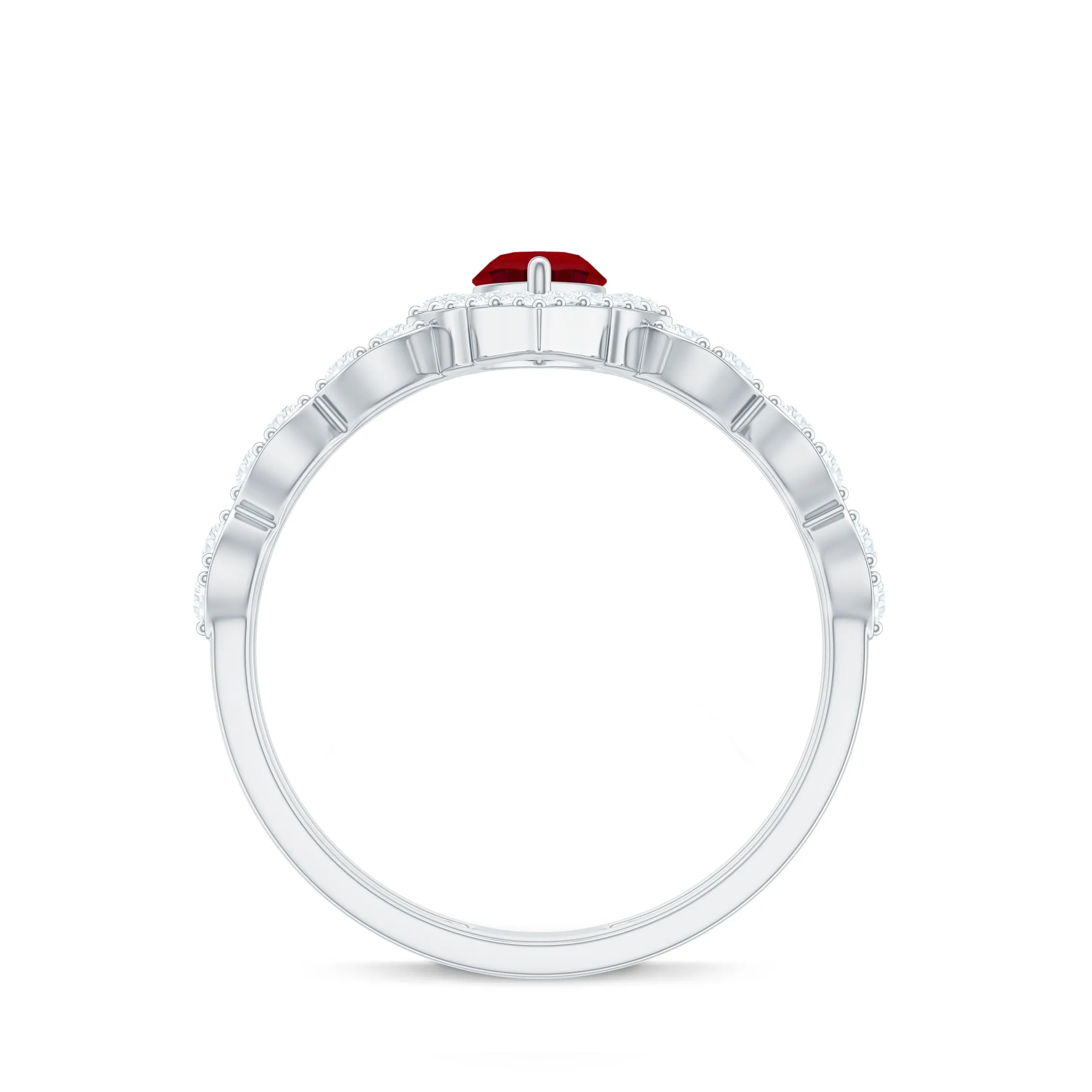 Vintage Style Created Ruby and Diamond Wedding Double Band Ring