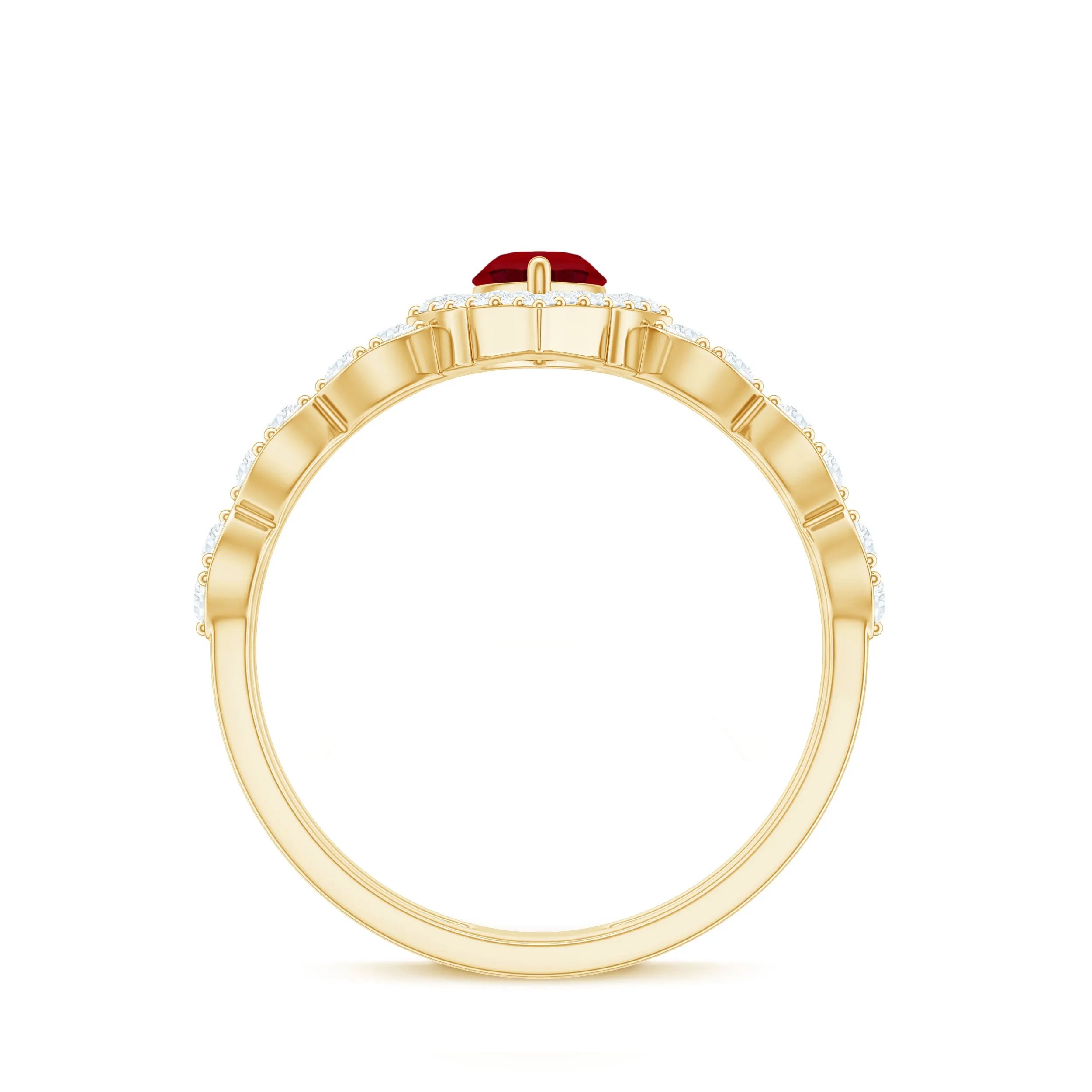 Vintage Style Created Ruby and Diamond Wedding Double Band Ring