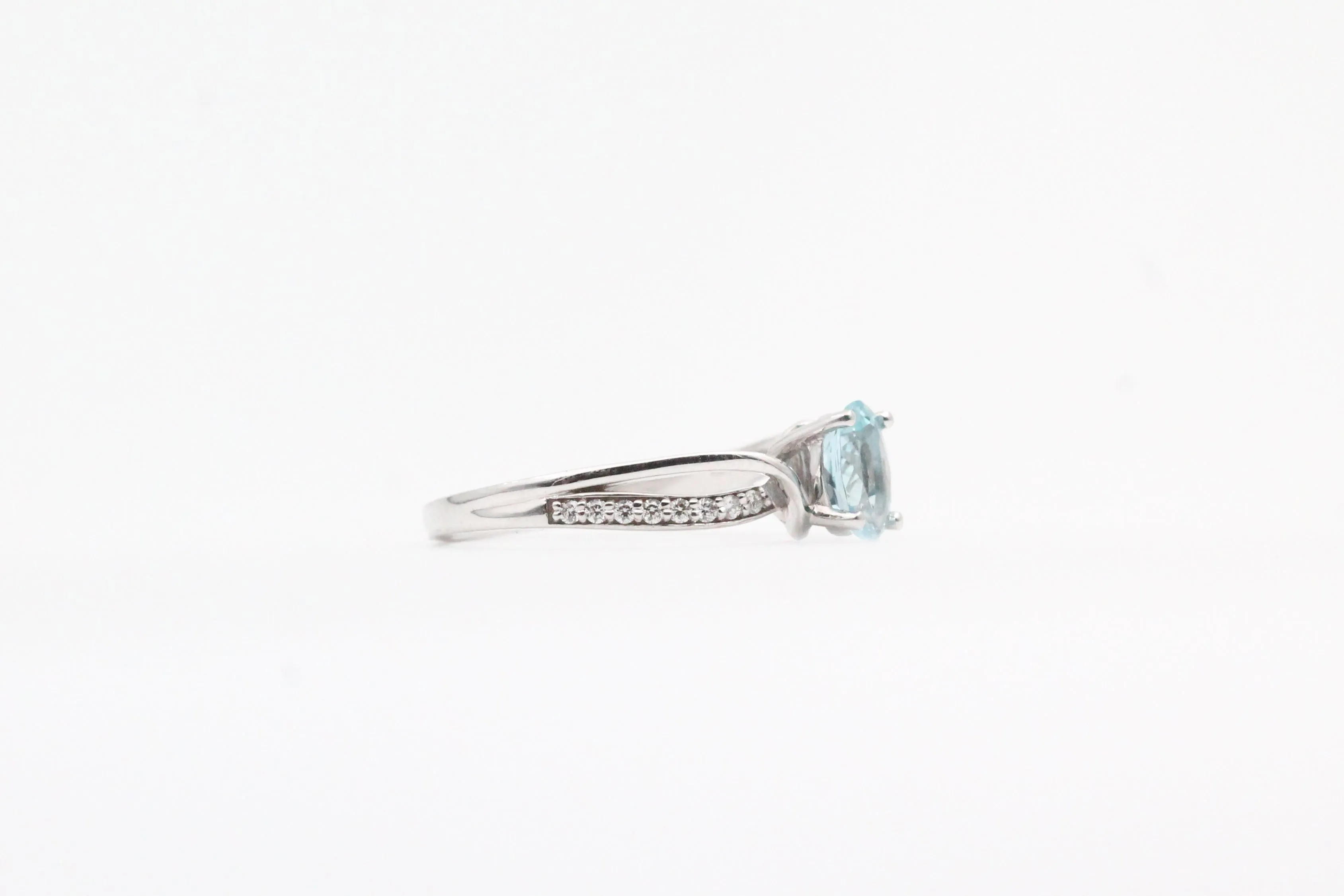 White Gold Aquamarine with Diamond Twist Ring