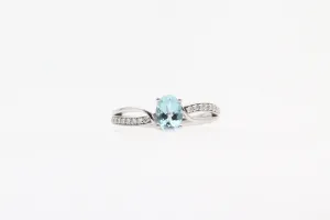 White Gold Aquamarine with Diamond Twist Ring