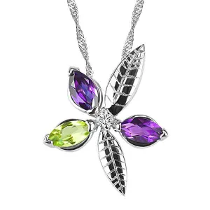 White Gold Diamond Amethyst and Peridot Pendant