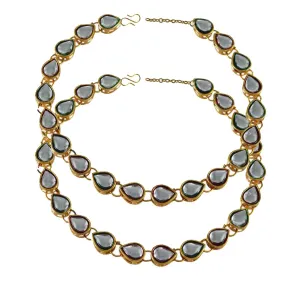 White  Stone Stud-Gold Platted Brass Anklet