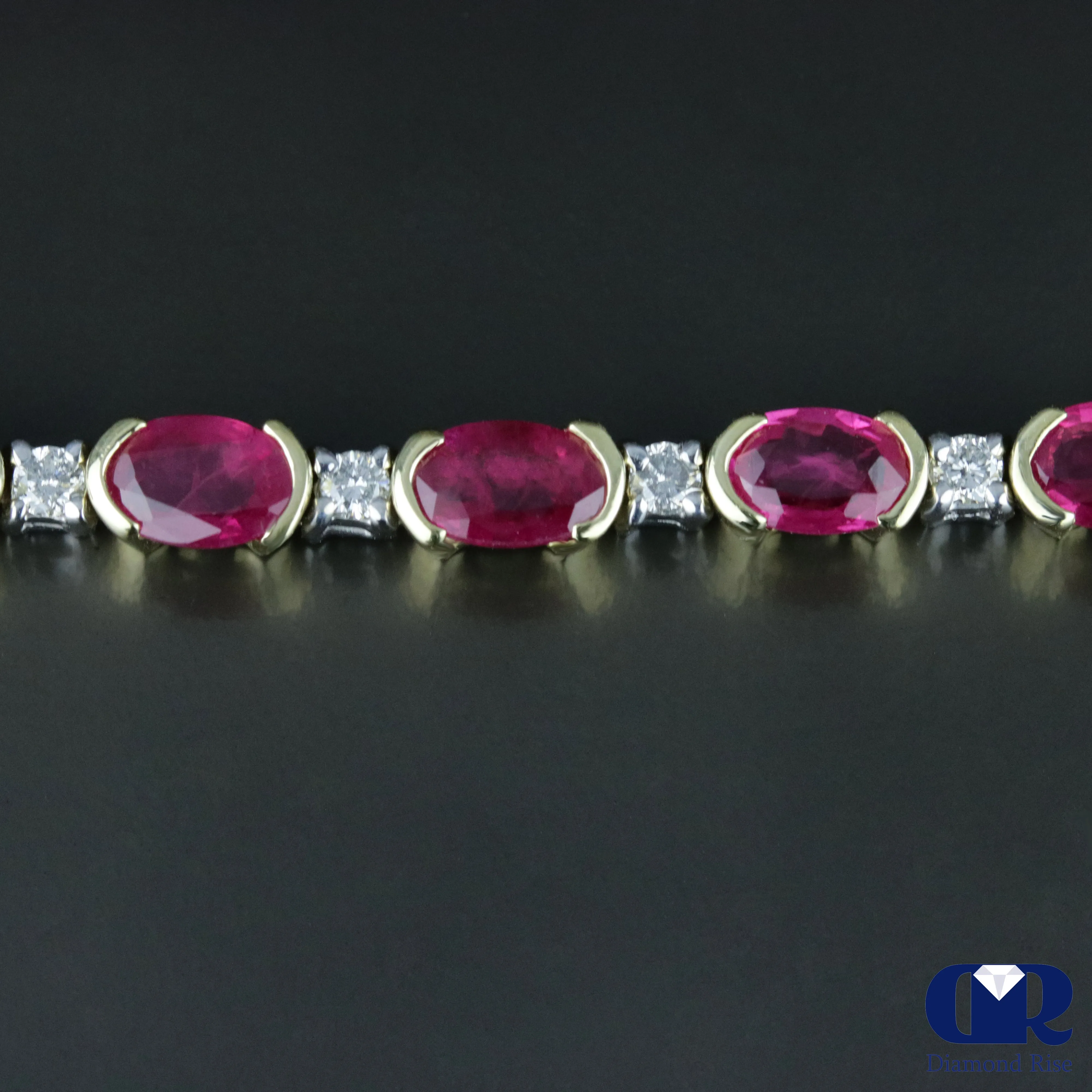 Women's 11.27 Carat Ruby & Diamond Tennis Bracelet In 14K Yellow & White Gold