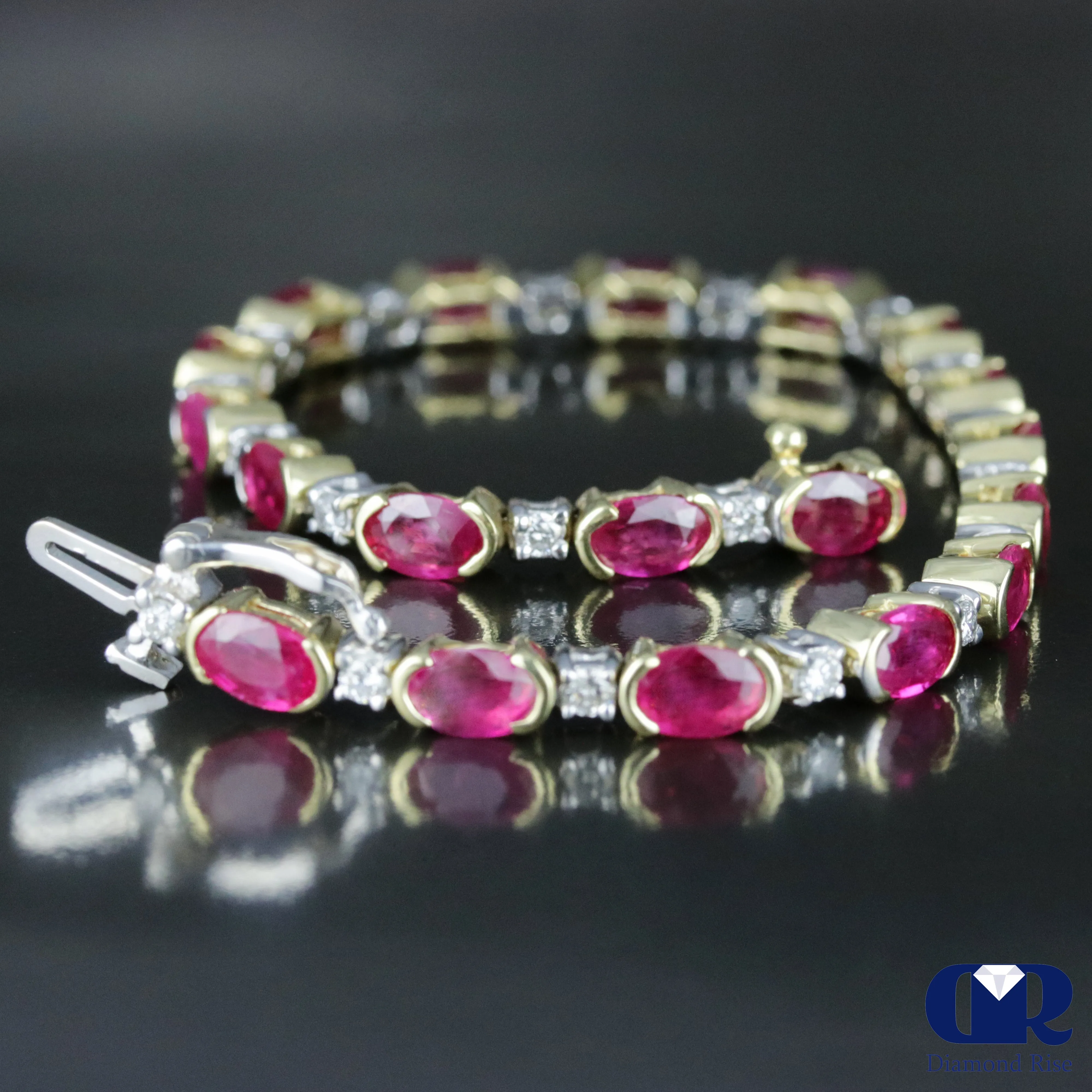 Women's 11.27 Carat Ruby & Diamond Tennis Bracelet In 14K Yellow & White Gold